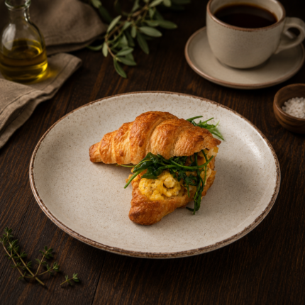 Croissant egg sandwich with cream cheese