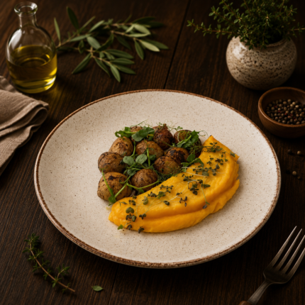 Turnip Omelette with Roasted baby potatos