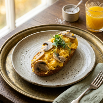 Egg And Mushroom scrambled egg on toast