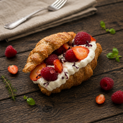 Croissant with whipped cream and fresh berries